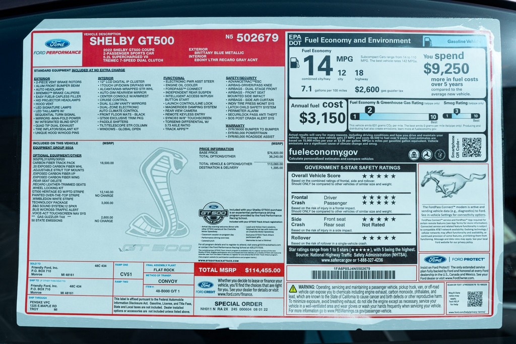 2022 Ford Mustang Shelby GT500 Heritage Edition - Image 155